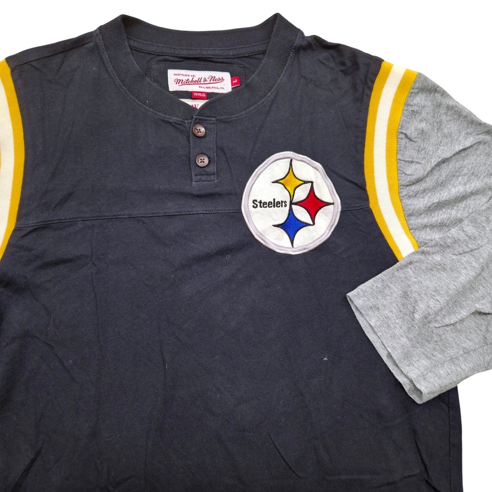 Mitchell‎ & Ness Pittsburgh Steelers Henley Raglan 3/4 Sleeve T-Shirt Mens Large